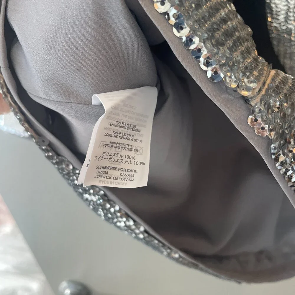 NWOT J.Crew Sequin Party Top Ribbon Bow Back Silver Size 000